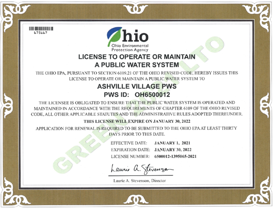 2021 Water License to Operate